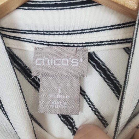 Chico's sleeveless top size 1 medium. mock neck, white stripes - Picture 3 of 5